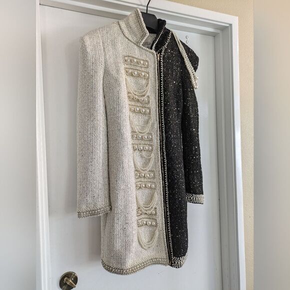 L'atise Black & white dress with pearls, rhinestones, metallic thread throughout - Picture 4 of 9